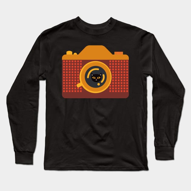 Retro Cat with Camera Long Sleeve T-Shirt by MalibuSun